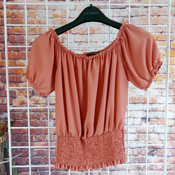 Papermoon Tops - SALE! Peach Gathered Scrunch Crop Top Blouse